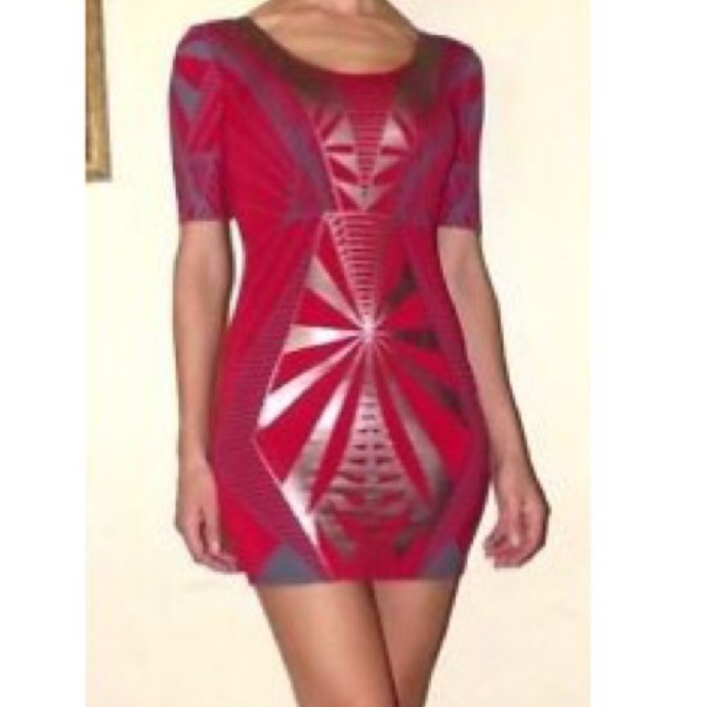 Red Bebe Odessa Geometric Dress